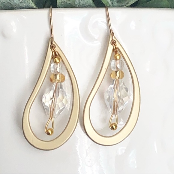 New Crystal Beaded Dangle Drop Handmade Teardrop Hoop One of a Kind Earrings - Picture 2 of 8